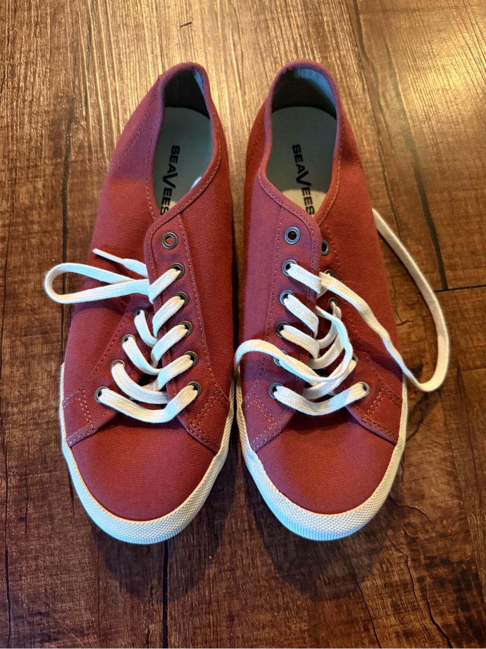 SeaVees Red Canvas Sneakers with White Soles